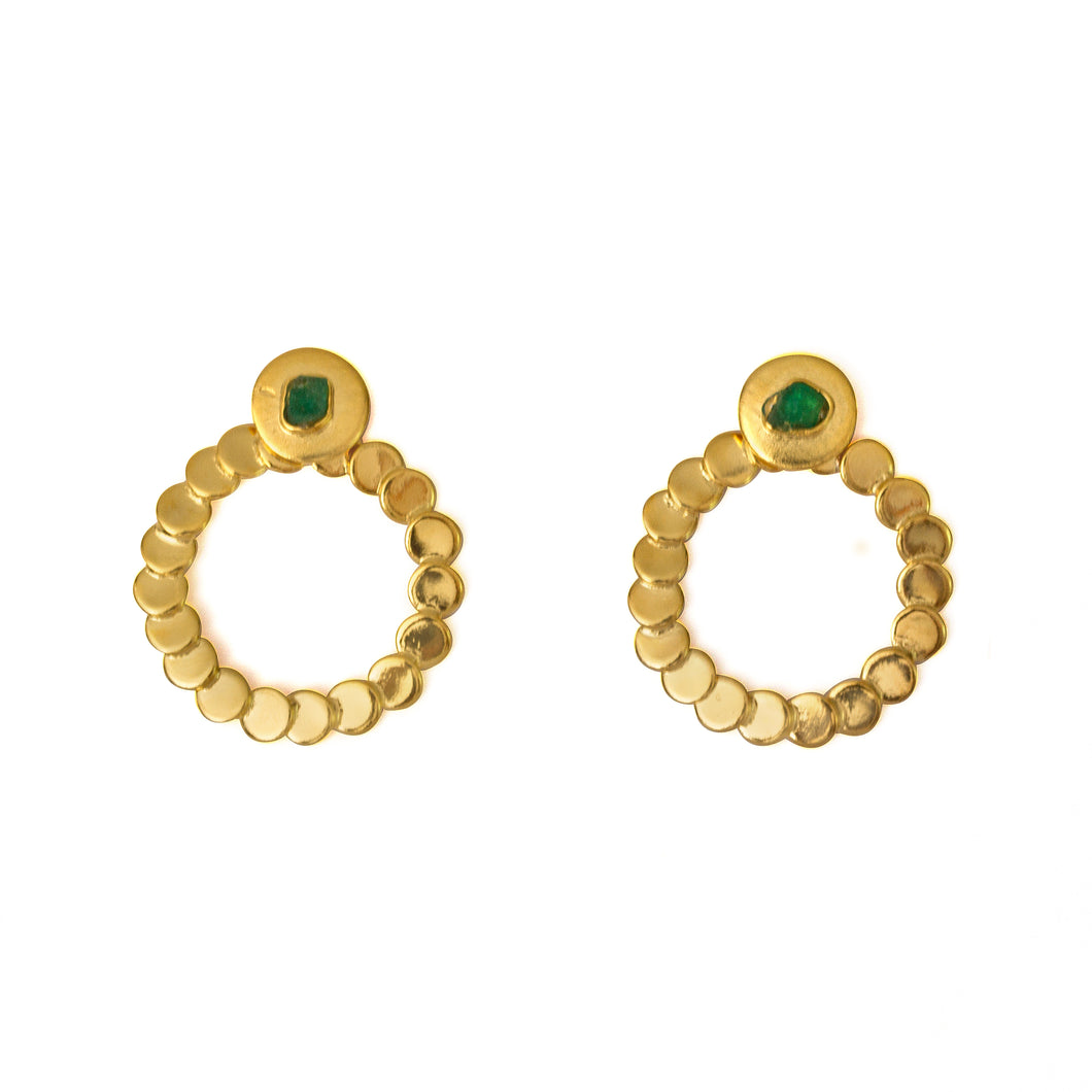 Grace Sefirot Collection Colombian Raw Emerald & 24k Gold Plated 2 In 1  Earrings