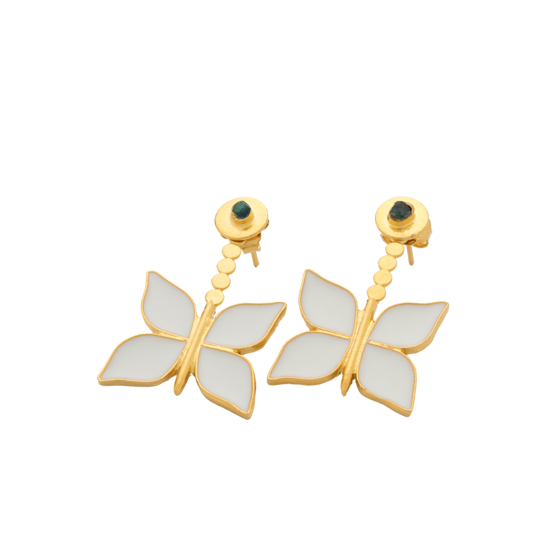 Volare  Butterfly New Collection Colombian raw emerald & 24k Gold Plated 2 In 1 Earrings