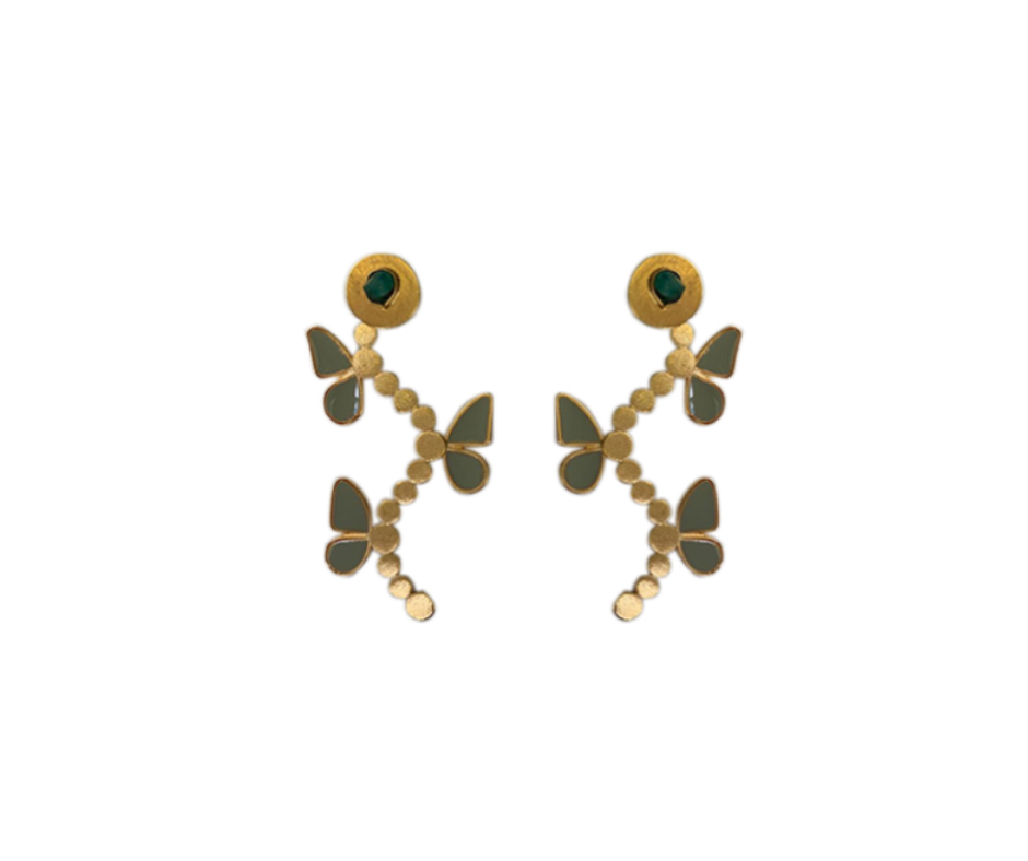 Sara Butterfly Collection Colombian Raw Emerald & 24k Gold Plated 2 In 1 Earrings