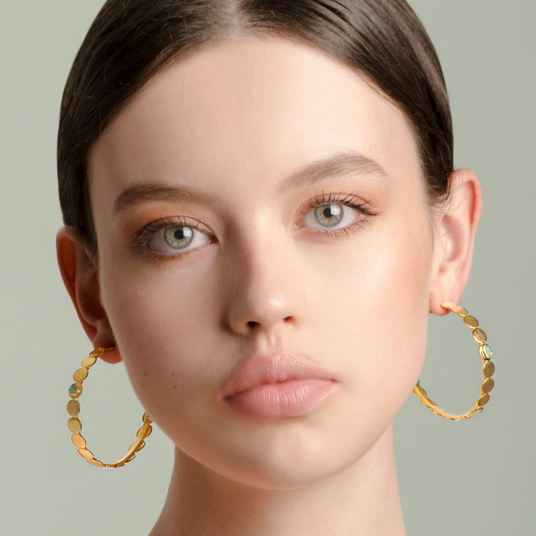 Isa E-Volve Collection Colombian Raw Emerald & 24k Gold Plated Medium Earrings