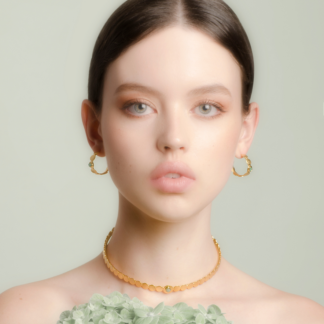 Laura E-Volve Collection Colombian Raw Emerald & 24k Gold Plated Earrings