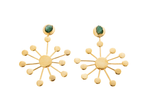 Eloise Constellation Collection Colombian Raw Emerald & 24k Gold Plated Earrings