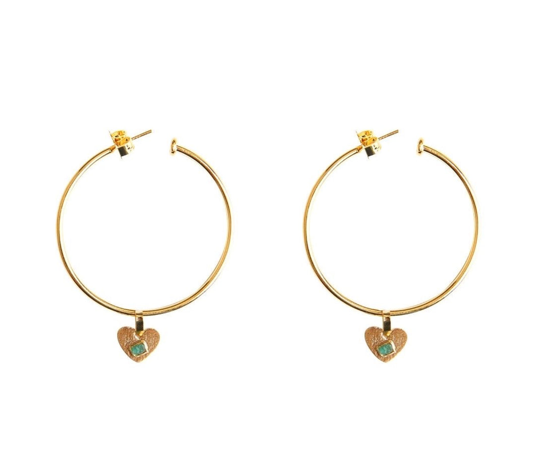 Simple Heart Raw Emerald Bronze & 24k Gold Plated Earrings
