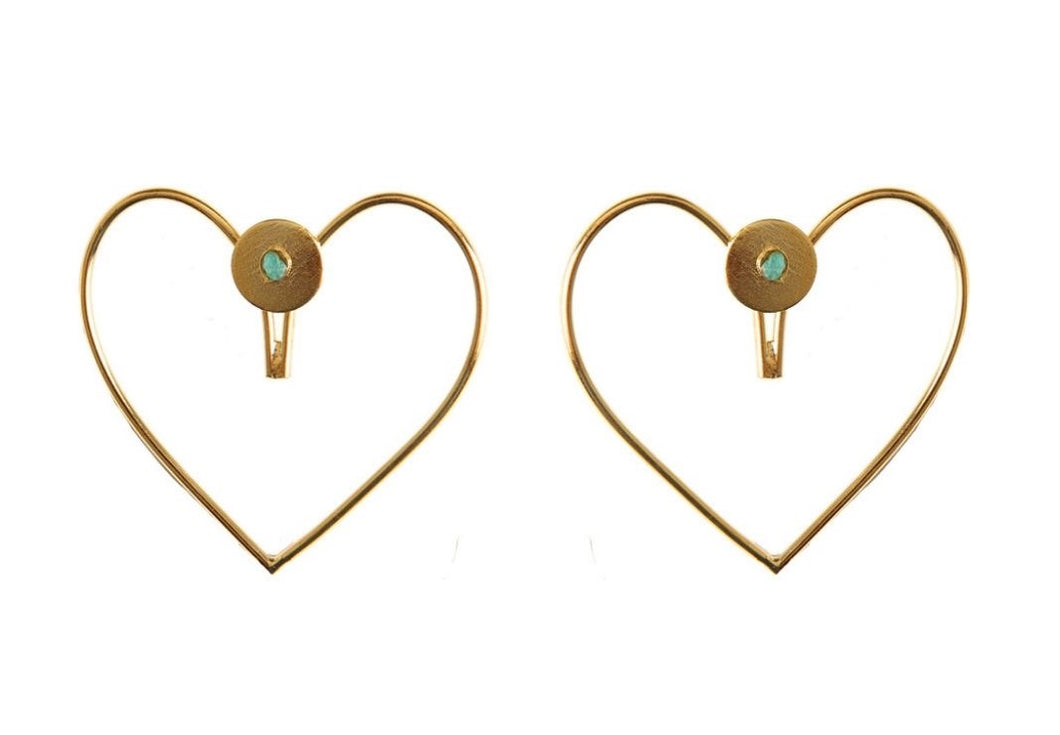 Simple Heart 2 in 1 Raw Emerald Bronze & 24k Gold Plated Earrings